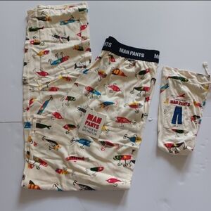 Little Blue House Man Pants fish lure print men's sleep pants sz M